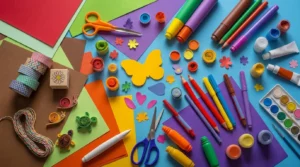 s an assortment of colorful arts and crafts supplies